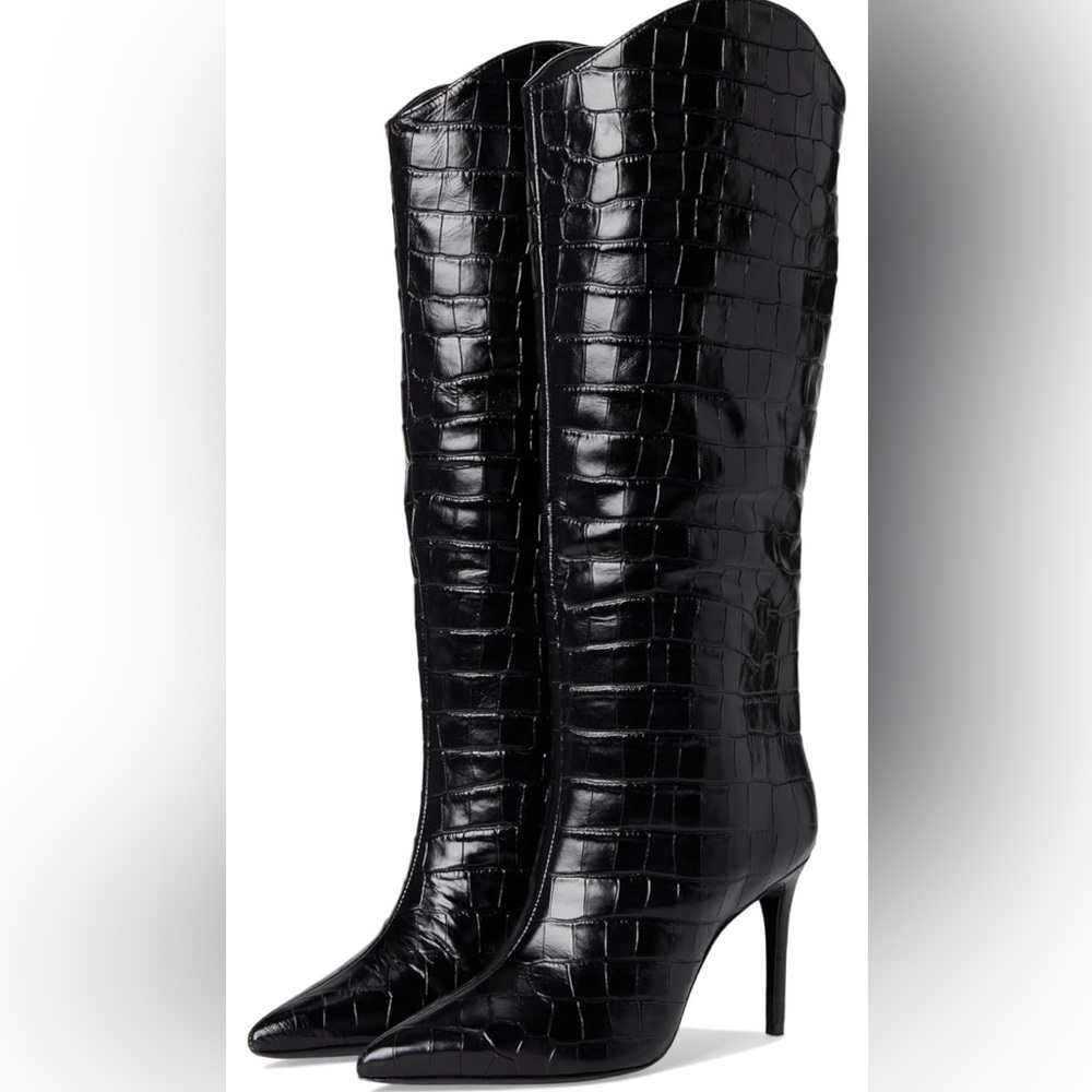 SCHUTZ Black Croc-Pattern Over the Knee Boots